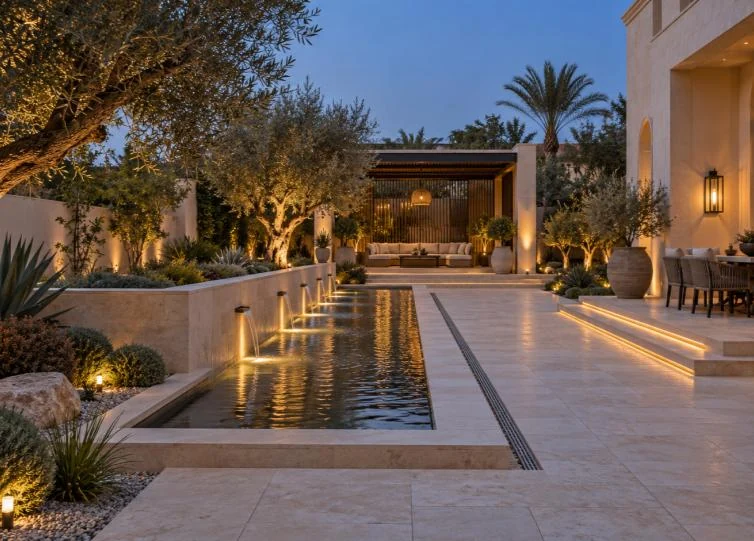 A garden after sunset
