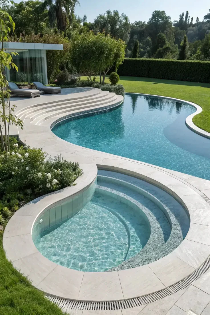 A sculpted poolside